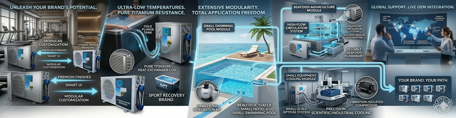 Seafood and aquarium tank cooling with compact chiller