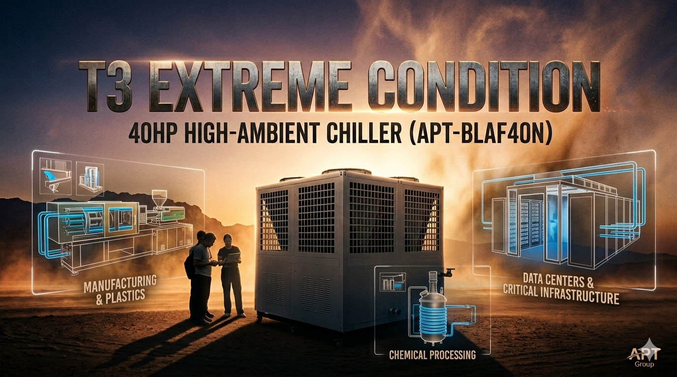 High ambient factory cooling case for industrial process cooling