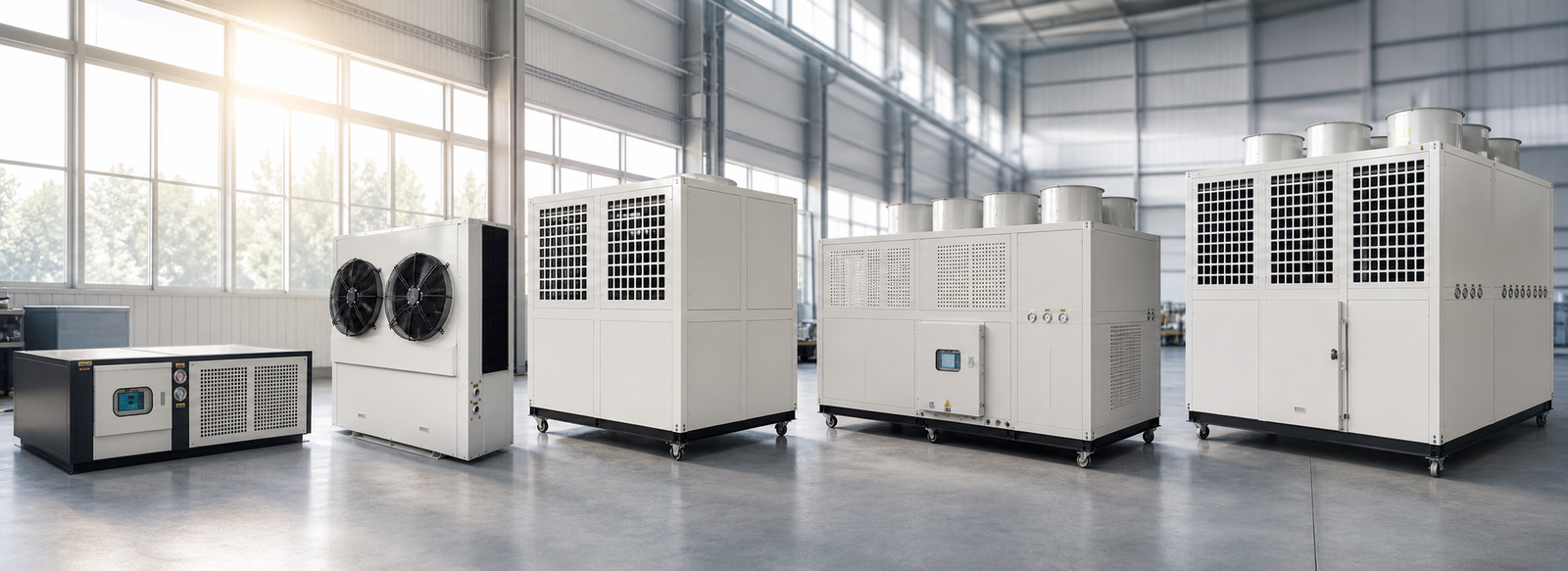 APT industrial chiller product showcase hero banner for air-cooled, water-cooled, and custom process cooling systems