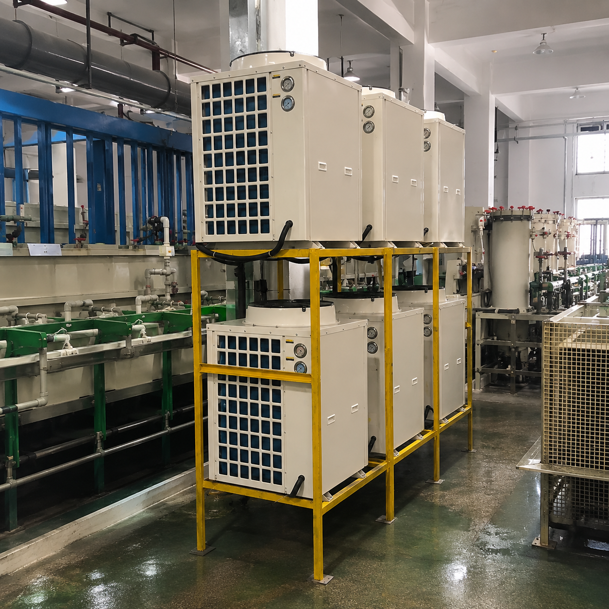 APT parallel heating and cooling chiller system for electroplating chemical tank temperature control