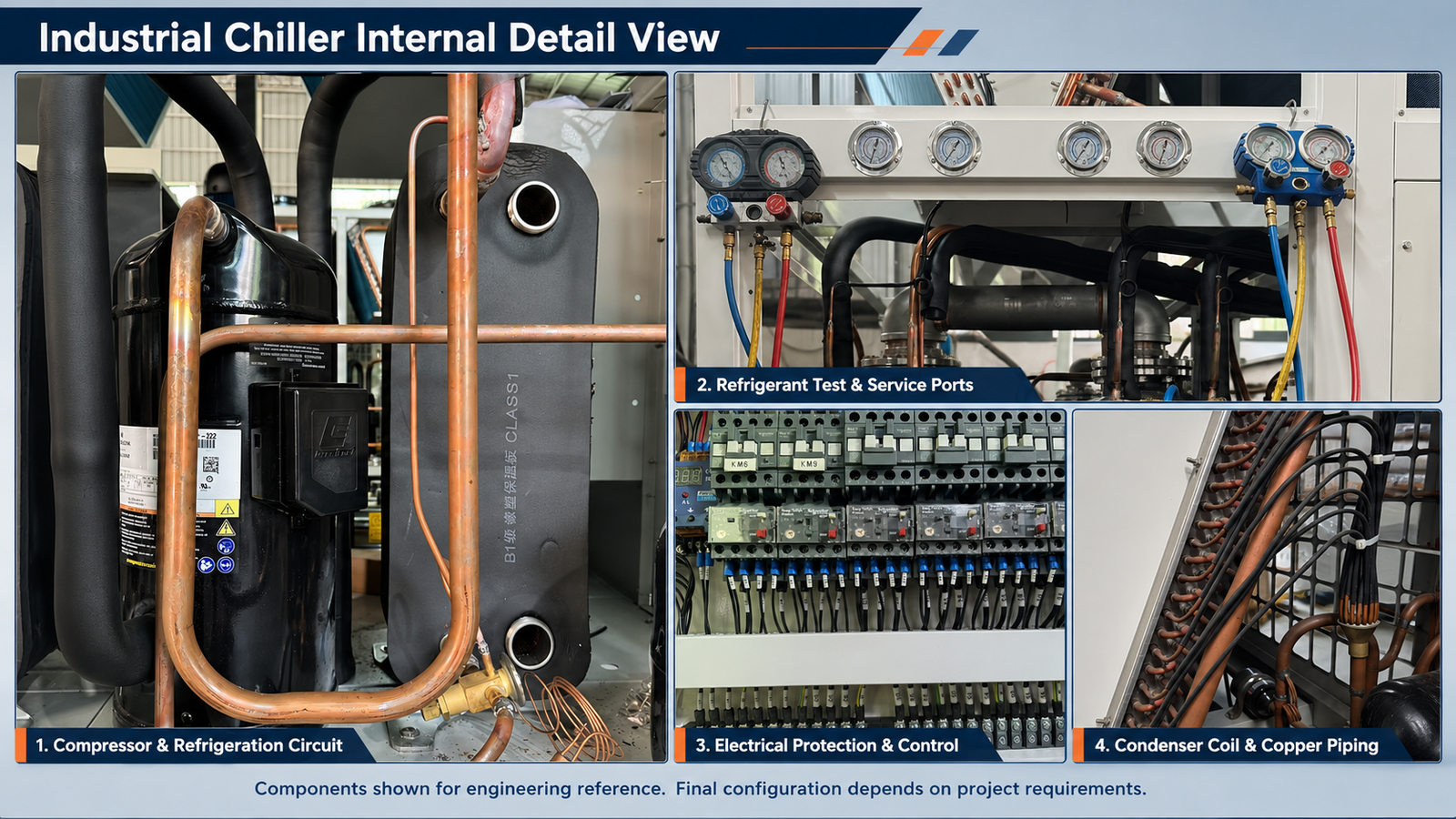 Industrial chiller internal configuration reference for injection molding machine cooling